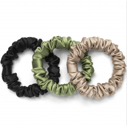Vegan Silk Mini Scrunchies – 3-Pack - Sage Green/Nude/Black