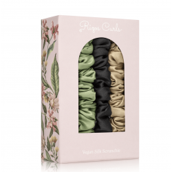 Trio de Mini chouchou en Soie VEGAN - Vert/Noir/Nude