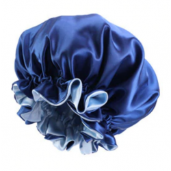 Bonnet en Satin Reversible et Réglable - Doublé - AFRO KURLY - Bleu Royal / Bleu Clair