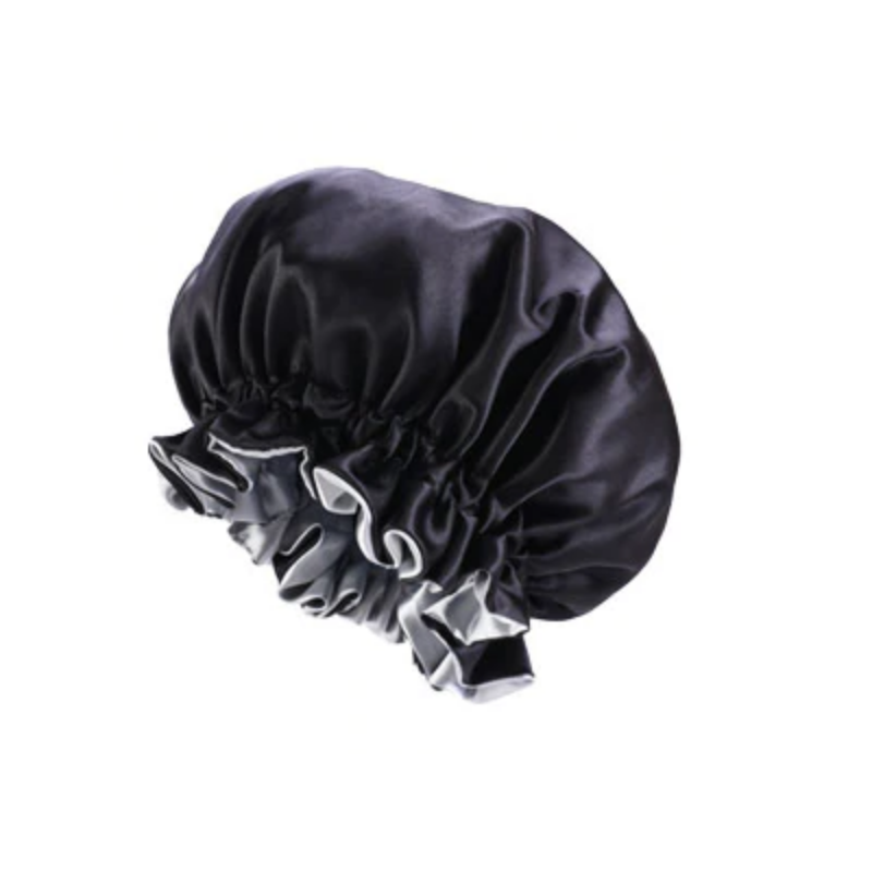 Ajustable Satin Lined Bonnet - Double Layer - AFRO KURLY - Black/Grey