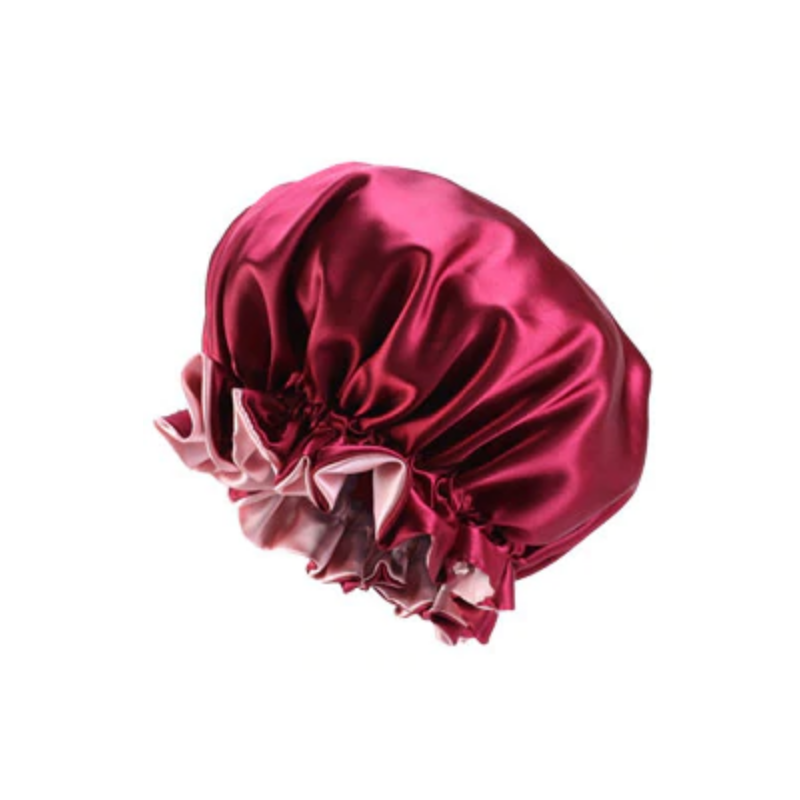 Bonnet de nuit intérieur satin élastique uni rose poudré ⋆ Curly