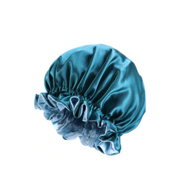Ajustable Satin Lined Bonnet - Double Layer - AFRO KURLY - Teal/Light Blue
